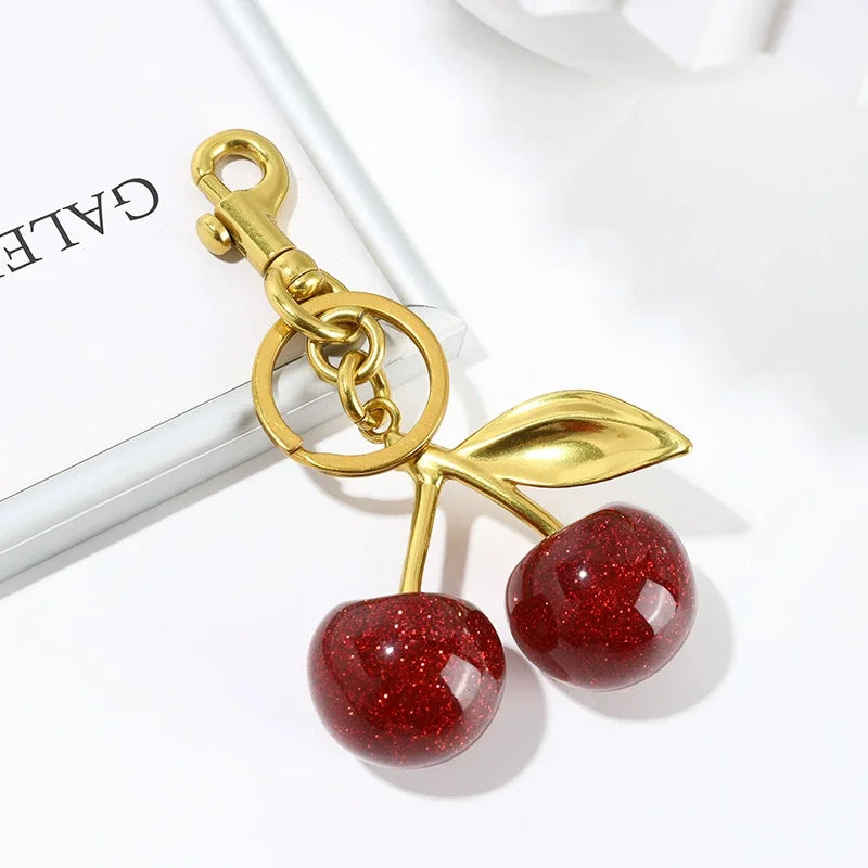 Trendy Red Cherry Pendant Keychain