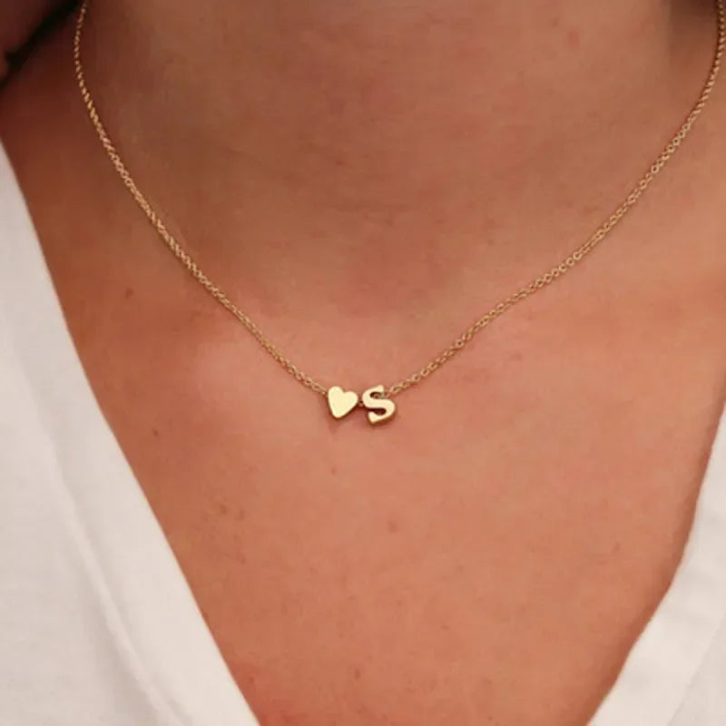 Dainty Heart Initial Necklace