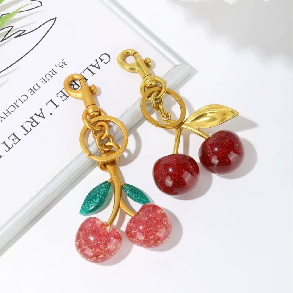 Trendy Red Cherry Pendant Keychain