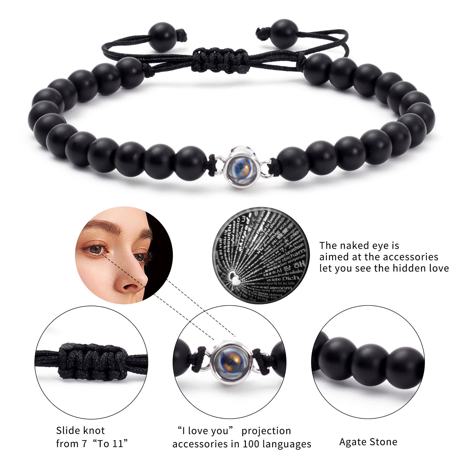 Matching Couples Bracelets "I Love You" in 100 Languages